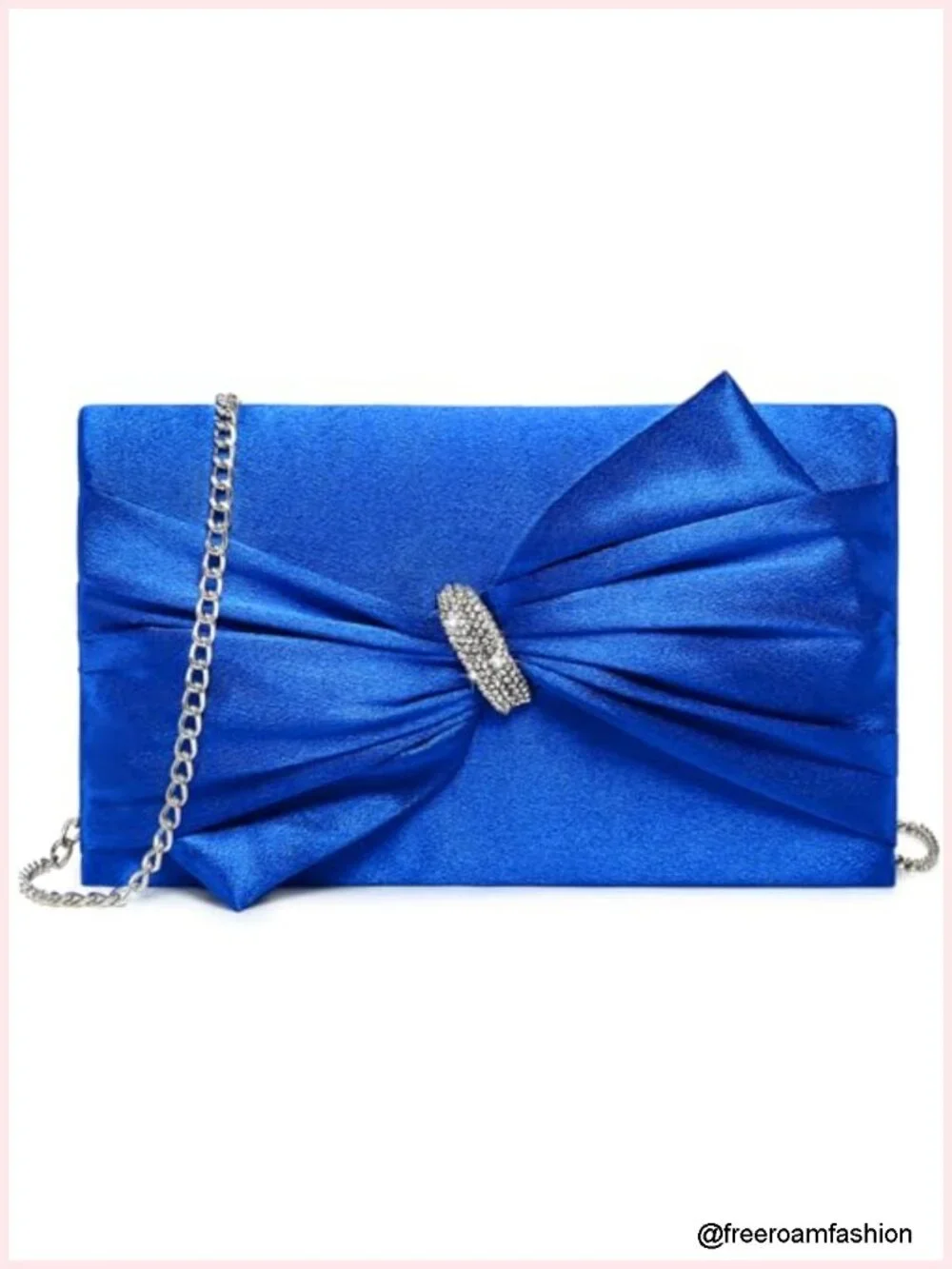 Satin Bow Flap Evening Bag Rhinestone Clutch Purse with Chain Strap